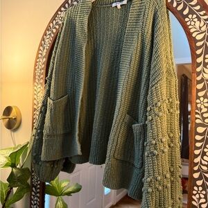 Olive Green Madewell Knit Cardigan Sweater- bubble sleeves